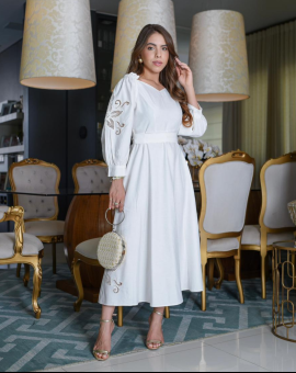 Vestido Branco Casamento com Manga Bordado