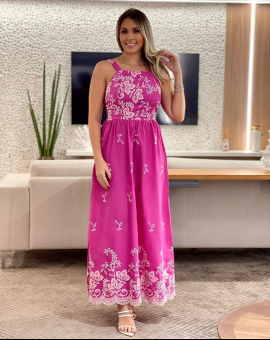 Vestido Longo Bordado de Alcinha