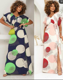 Vestido Longo Estampado de Manga Inteira