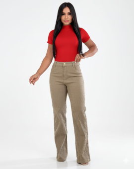 Calça Wide Leg Jeans Bege