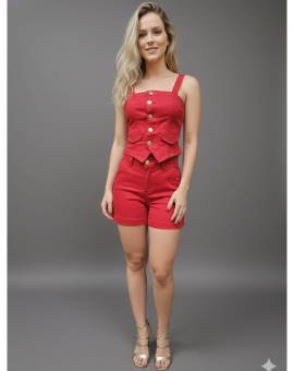 Conjunto Jeans Feminino Cropped e Short