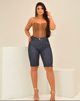 Bermuda Jeans Feminina Ciclista Cintura Alta