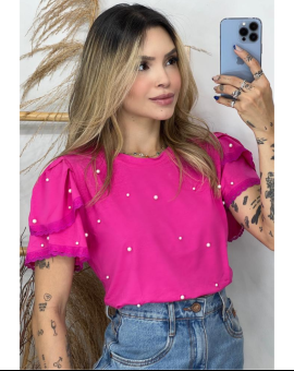 Blusa com Strass Manga Babado