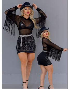 Body de Tule com Franja Moda Country
