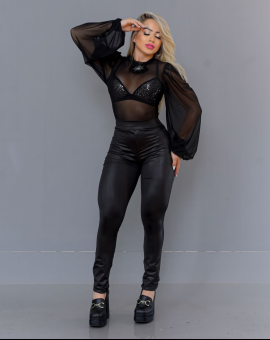 Body de Tule Manga Longa Bufante