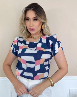 Blusa Estampada com Elástico na Manga