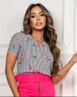 Blusa Listrada Manga Curta Moda Evangélica