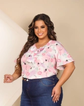 Blusa Plus Size Manga de Sino com Estampa Atacado na Rua 44 Goiânia