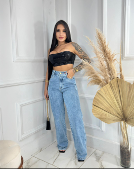 Calça Jeans Feminina Wid Leg Básica