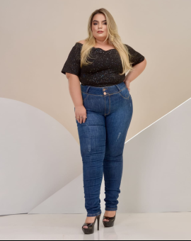 Calça Jeans Plus Size Reforçada Cintura Alta
