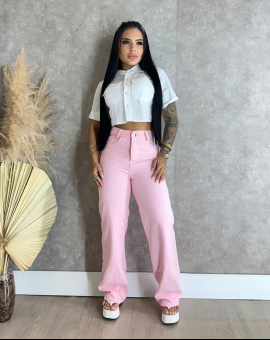Calça Wide Leg Feminina Rosa
