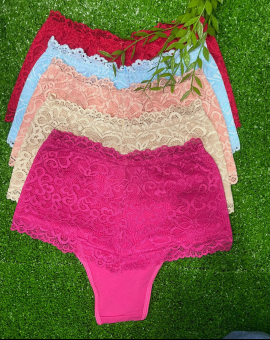 Calcinha Cintura Alta Renda Modela Cós Alto