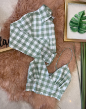 Camisa Feminina Com Cropped Xadrez Atacado na Rua 44 Goiânia