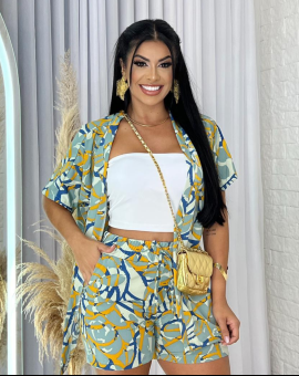 Conjunto Short e Kimono Estampado