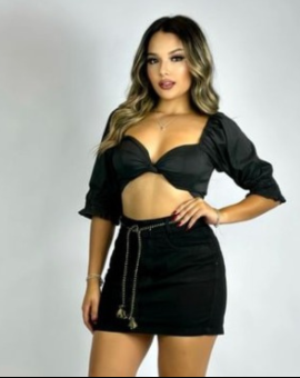 Saia Jeans Preta Cintura Alta