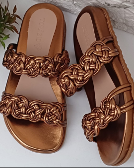 Sandália Papete Bronze Macramê