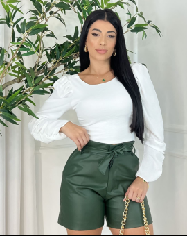 Short Curto Cintura Alta Couro Fake