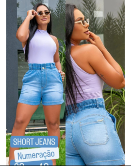 Short Feminino Jeans com Cós de Elástico