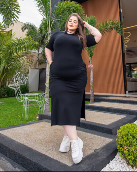 Vestido Plus Size Moda Comfy com Manga Curta