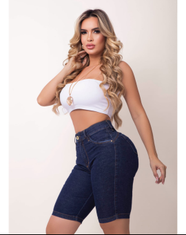 Bermuda Ciclista Jeans Feminina Cós Alto