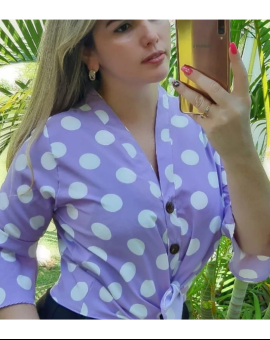 Blusa com Estampa Poá Manga 3/4 Evangélica