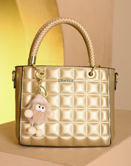 Bolsa Feminina com Chaveiro Dourada