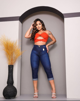 Calça Capri Jeans Feminina Cintura Alta