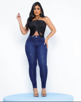 Calça Cós Alto Jeans Feminina Coladinha