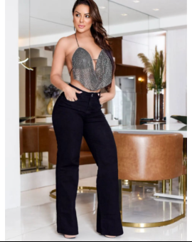 Calça Jeans Feminina Flare Preta