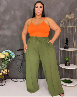 Calça Plus Size Cintura Alta Pantalona Confortável