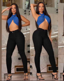 Calça Preta Jeans Cós Alto Levanta Bumbum