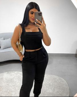 Conjunto em Alfaiataria Feminino Calça e Cropped