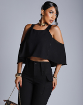 Conjunto Feminino Calça Cintura Alta e Cropped Soltinho Atacado na Rua 44 Goiânia