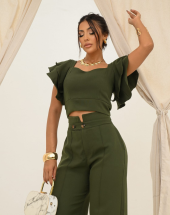 Conjunto Feminino Calça Pantalona e Cropped Elegante Atacado na Rua 44 Goiânia