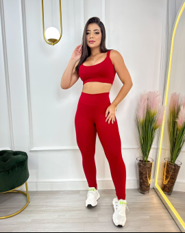 Conjunto Feminino de Treinar Vermelho Top e Calça