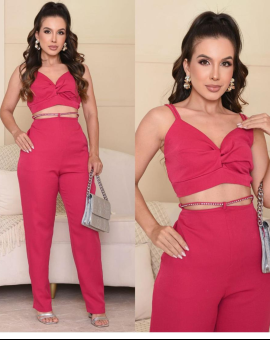 Conjunto Feminino Social Elegante no Crepe Vermelho