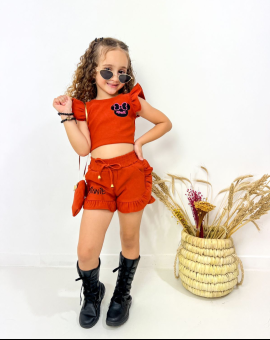 Conjunto Infantil Cropped e Short de Babado