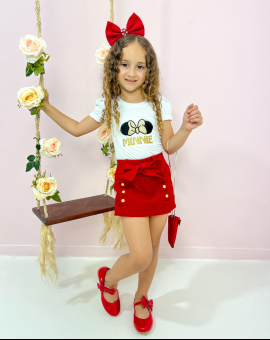 Conjunto Infantil Personagem Minnie Vermelho e Branco
