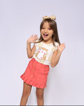 Conjunto Infantil Saia e Blusa de Gatinho