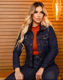 Jaqueta Jeans Feminina Casual Escura