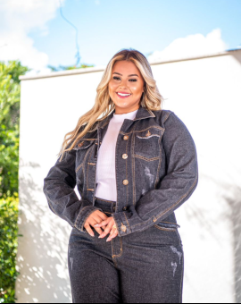 Jaqueta Jeans Plus Size Escura