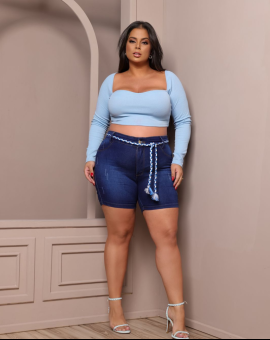 Short Plus Size Curto Jeans com Reforço