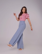 T-Shirt Feminina Bordada a Mão Manga Babado Atacado na Rua 44 Goiânia