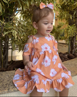 Vestido Infantil Curto Estampado com Babado