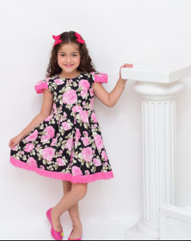 Vestido Infantil Floral com Barra
