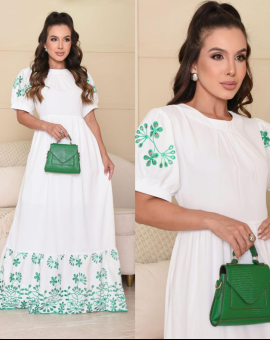 Vestido Longo Branco com Barra Trabalhada