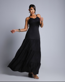 Vestido Longo de Alcinhas Três Marias Preto