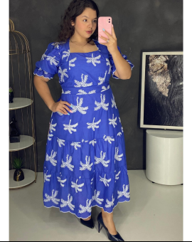 Vestido Longo de Manga Estampado