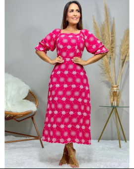 Vestido Longuete Manga Bufante Estampado