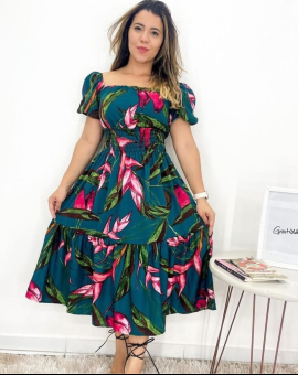 Vestido Midi Ciganinha Manga Princesa Estampado – ATACADO